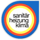 Symbol mit bunten Kreisen und den Worten "sanitär heizung klima" in der Mitte.