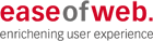 Logo mit der Aufschrift "easeofweb. enriching user experience" in Rot und Grau.