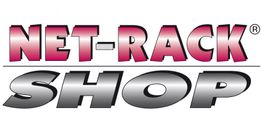 Logo mit Schriftzug "NET-RACK SHOP" in Rot und Silber auf weißem Hintergrund.