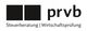 Schwarz-weißes Logo mit zwei Quadraten, Text: "prvb Steuerberatung | Wirtschaftsprüfung".