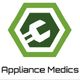 Green hexagon with a wrench icon, text: "Appliance Medics".