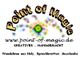Textlogo "Point of Magic" mit Website, Versprechen: Kreatives - handgemacht, Wanduhr, Spruchbrett.