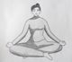 Bleistiftzeichnung einer Person im Lotussitz, meditierend mit geschlossenen Augen.