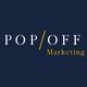 "Logo with 'POP/OFF Marketing' text on a dark blue background."