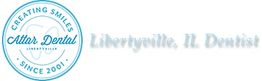 Circular logo for Attar Dental with text: "Libertyville, IL Dentist, Creating Smiles Since 2001."