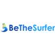 "Logo with text 'BeTheSurfer' and a wave icon featuring multicolored rectangles."