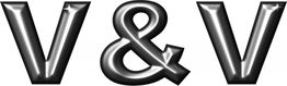 Silberne glänzende Buchstaben "V & V" auf weißem Hintergrund.
