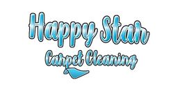 Logo reads "Happy Star Carpet Cleaning" in blue, cursive letters with a blue carpet graphic.