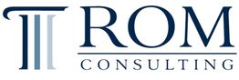 Logo mit drei Säulen und dem Text: "ROM Consulting".