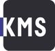 Logo mit weißem "KMS" auf schwarzem Hintergrund und blauem Akzent links.