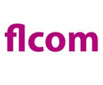 Logo mit rosa Schriftzug "flcom" auf weißem Hintergrund.