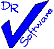 Blaues Logo mit dem Text "DR Software" und einem stilisierten blauen Häkchen.
