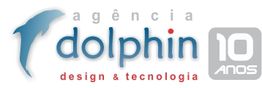 Logotipo da Agência Dolphin com um golfinho azul e texto "10 anos - design & tecnologia".