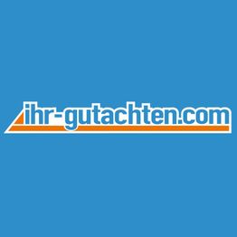 Logo mit der Aufschrift "ihr-gutachten.com" auf blauem Hintergrund.