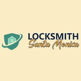 "Locksmith Santa Monica logo with a house inside a shield design."