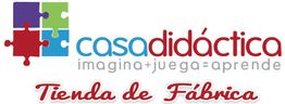 Logotipo de Casa Didáctica, con el lema "imagina+juega=aprende", y texto Tienda de Fábrica.