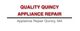 Text logo: "QUALITY QUINCY APPLIANCE REPAIR" above "Appliance Repair Quincy, MA".