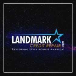 Logo with "Landmark Credit Repair: Restoring Lives Across America!" on a starry background.