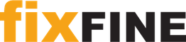Logo met de tekst 'fixFINE', met 'fix' in oranje en 'FINE' in zwart.