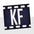 Ein Filmstreifen-Icon mit den weißen Buchstaben "KF" auf dunklem Hintergrund.
