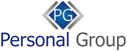 Logo der Personal Group mit blauen Buchstaben "PG" in einem diagonalen, quadratischen Symbol.