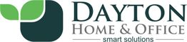 Logo von Dayton Home & Office mit grünem Blattdesign und Slogan "smart solutions".