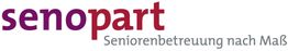 Logo mit Text: "senopart - Seniorenbetreuung nach Maß" in lila und grau.