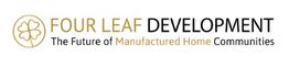Logo of Four Leaf Development, with a four-leaf clover icon and tagline about manufactured homes.