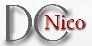 Schriftzug "DC Nico", wobei "DC" grau und "Nico" rot ist.