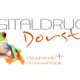 Frosch neben Schriftzug "DIGITALDRUCK Dorsten" in modernem Stil auf weißem Hintergrund.