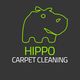 Outline of a hippo with "Hippo Carpet Cleaning" text in green on a dark background.