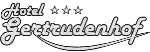 Logo des Hotels Gertrudenhof mit drei Sternen, geschwungene Schrift.
