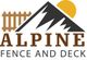 Logo with text "Alpine Fence and Deck" featuring a mountain, sun, and fence graphic.