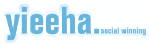 Blauer Schriftzug „yieeha. social winning“ auf weißem Hintergrund.