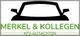 Logo mit einem Autoumriss und Text "Merkel & Kollegen, Kfz-Gutachten" in grüner Schrift.
