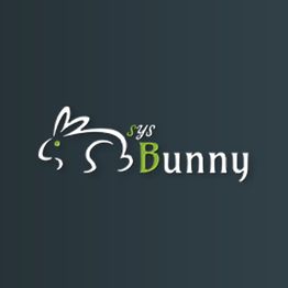 Logo with a stylized rabbit outline and the text "Sys Bunny" on a dark background.