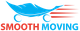 A stylized blue moving truck with red speed lines and text "Smooth Moving" below.