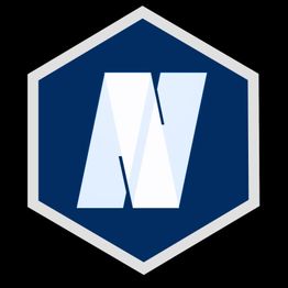 Sechseckiges Logo, blauer Hintergrund, weißes stilisiertes "N" in der Mitte.
