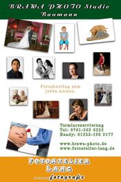 Verschiedene Fotos von Hochzeiten, Babys und Porträts für Fotostudio-Anzeige.