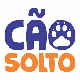 Logo com texto "Cão Solto" em azul e laranja, com uma pata na letra 'O'.
