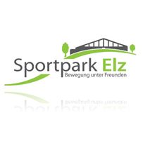 Logo von Sportpark Elz mit grünem Schriftzug und stilisiertem Gebäude.