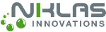 Logo mit der Aufschrift "NIKLAS INNOVATIONS" und grünen Bläschen daneben.