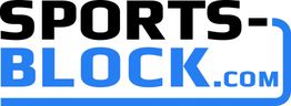 Logo des Texts "SPORTS-BLOCK.com" in Schwarz und Blau auf weißem Hintergrund.