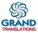 Logo mit blauer Blume und Text "Grand Translations".