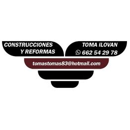 Logo de una empresa de construcciones con contacto de WhatsApp y correo electrónico.