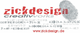 Logo von "zickdesign creativworks" mit Fingerabdruck und Webseite "www.zickdesign.de" darunter.
