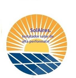 Sol e painéis solares com texto: "SolAires. Instalador solar de alta performance".