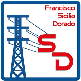 Torre eléctrica azul con letras rojas "SD" y el texto "Francisco Sicilia Dorado".