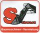 Logo mit rotem "S", das Bagger darstellt. Text: "Schwarz Baumaschinen-Vermietung".