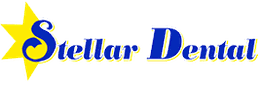 Stellar Dental logo with blue text and a yellow star.